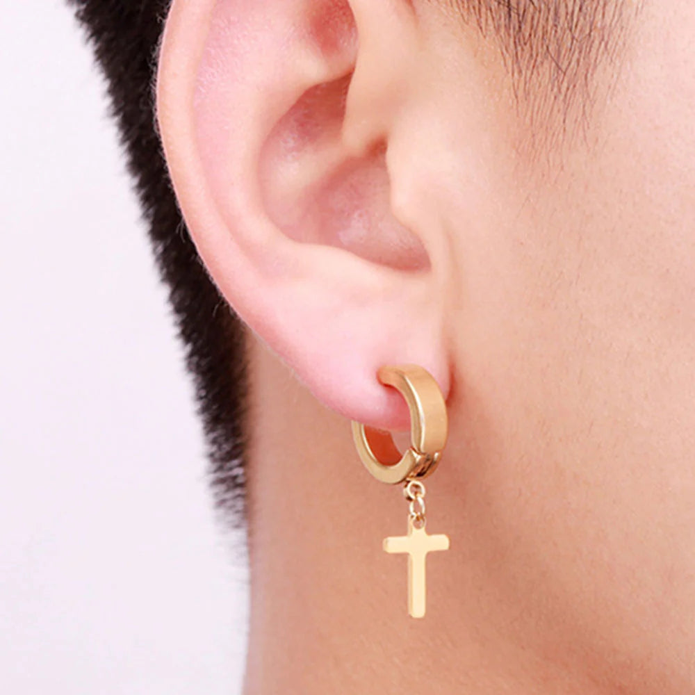 14K GOLD CROSS PENDANTS HOOPS EARRING