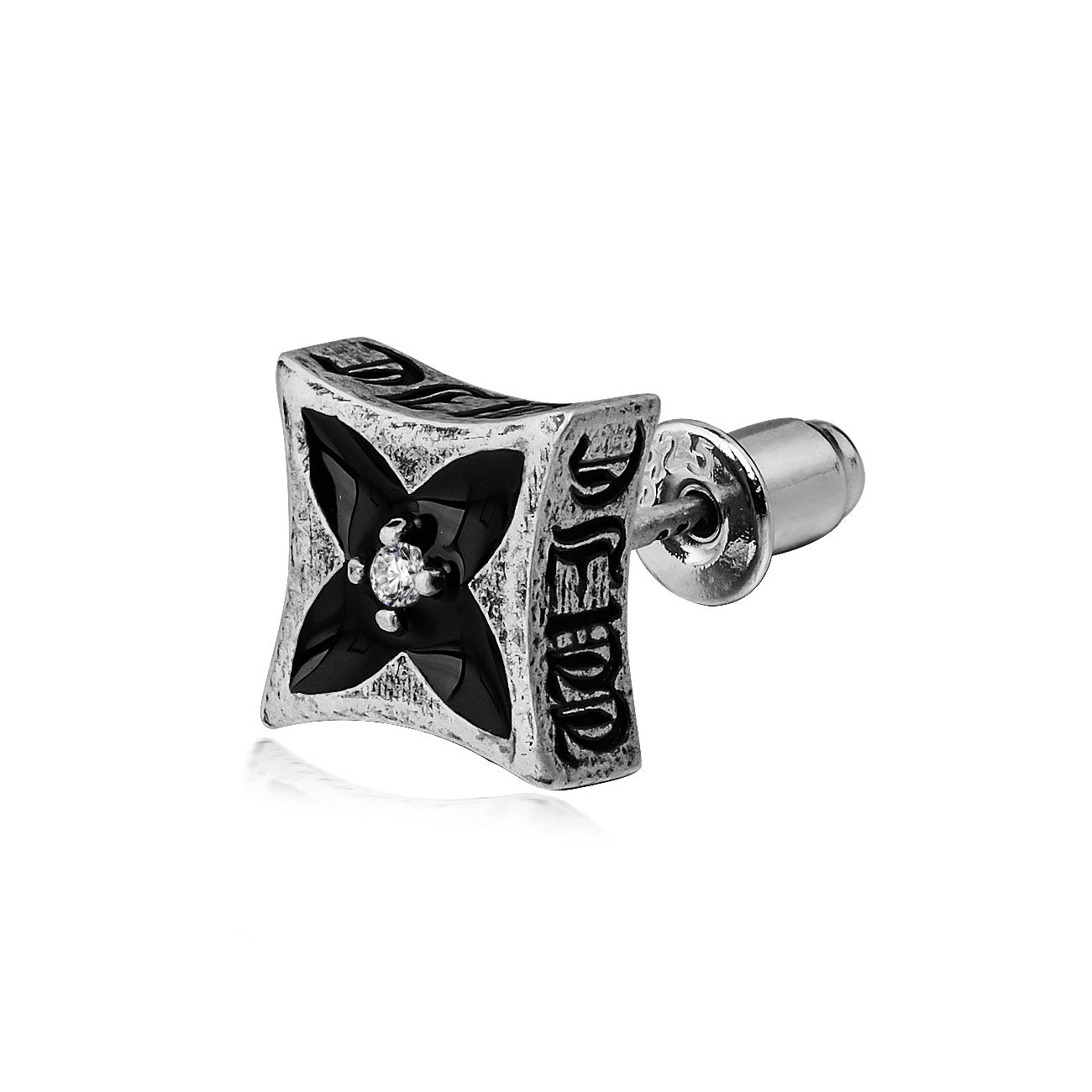 925 Silver Enamel Engraved Clover Flower Stud Earrings