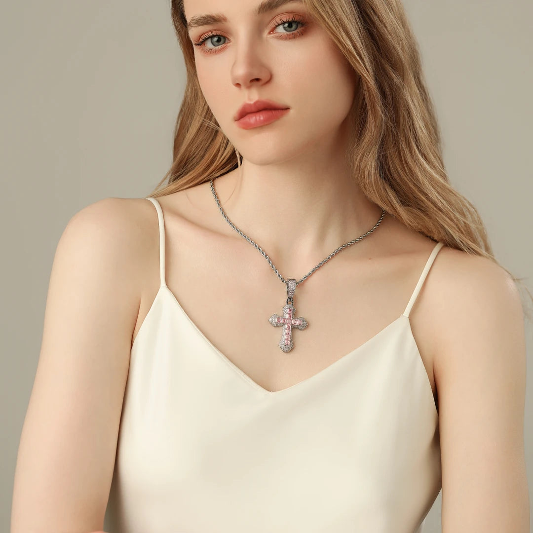 14k Gold filled Chunky Cross Pendant Pink