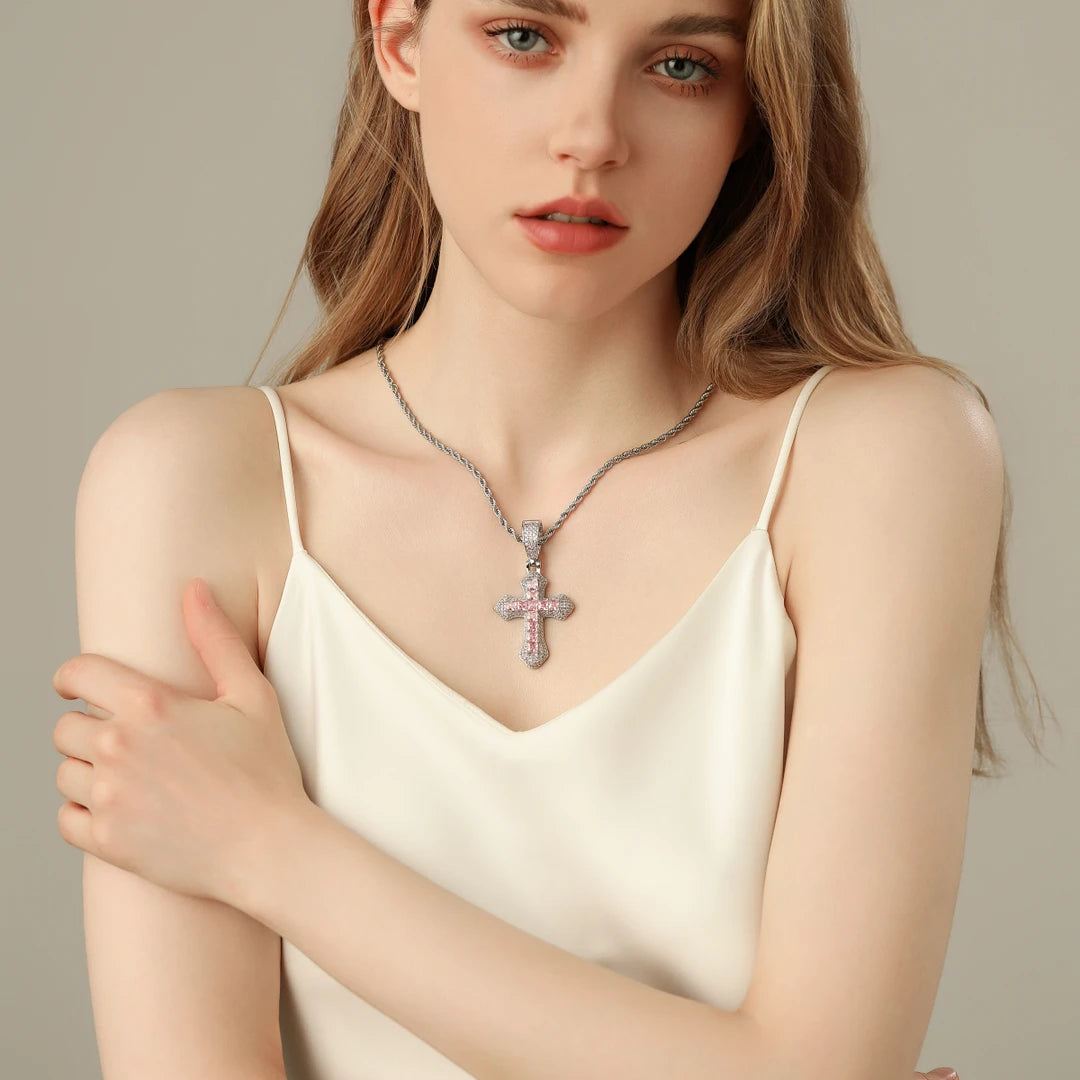 14k Gold filled Chunky Cross Pendant Pink