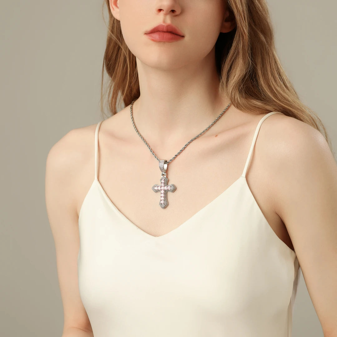 14k Gold filled Chunky Cross Pendant Pink