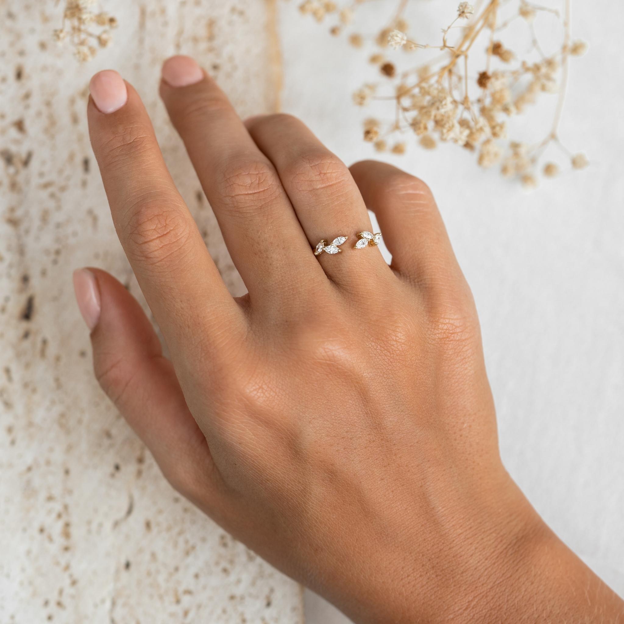 14k Gold Open Diamond Leaf Ring