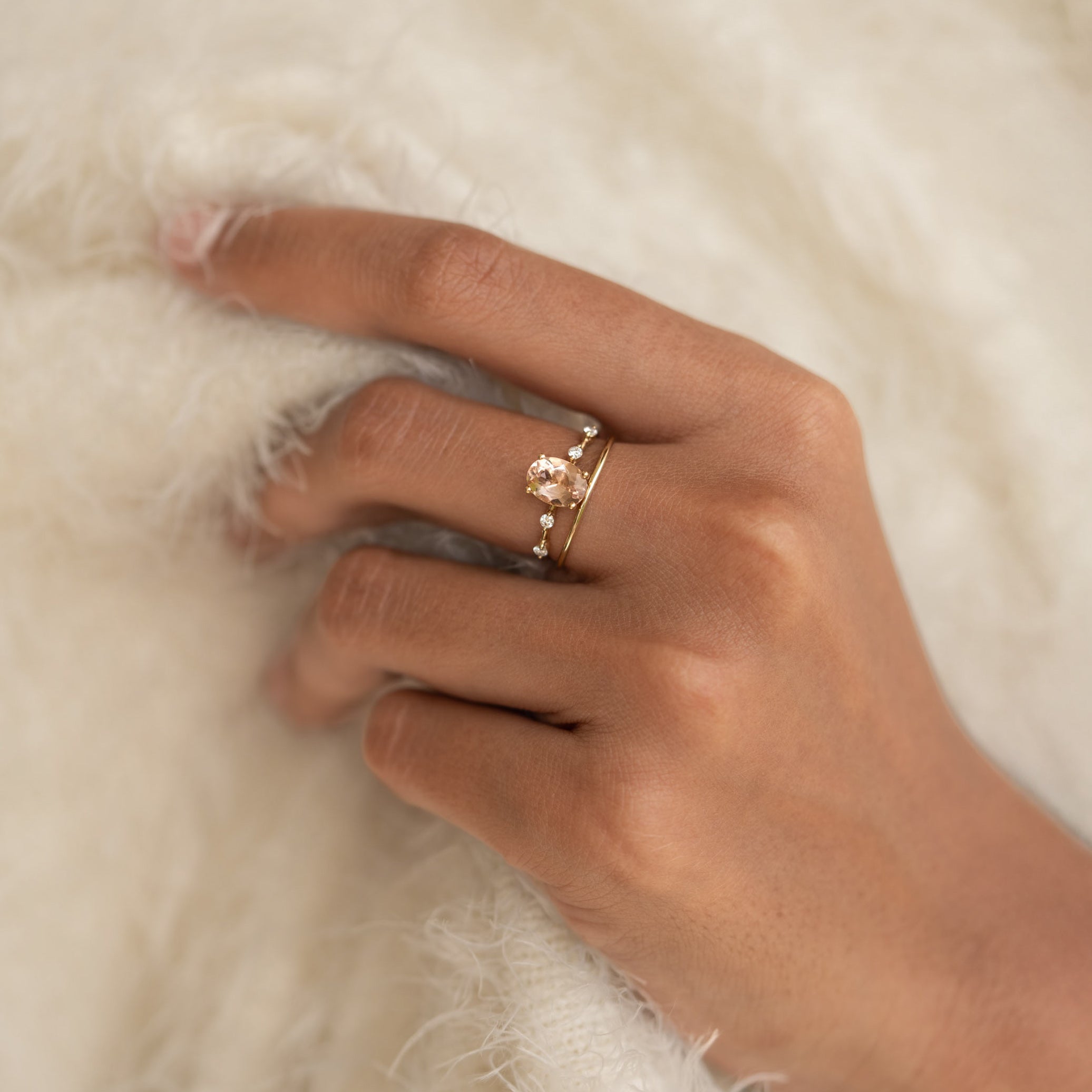 Oval Morganite and Diamond Ring 14k Gold - Demetria