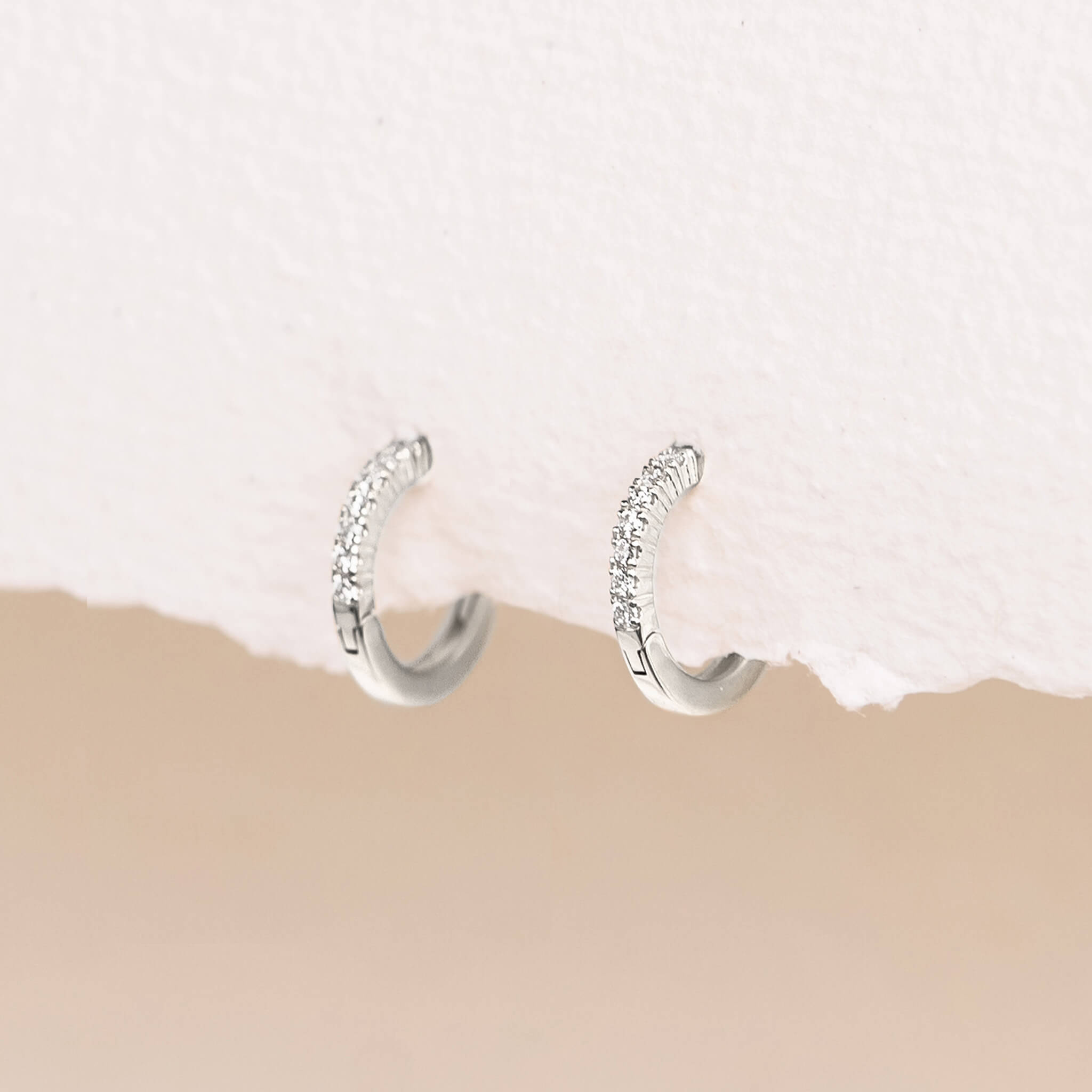 14k White Gold Diamond Huggie Earrings - Susanna