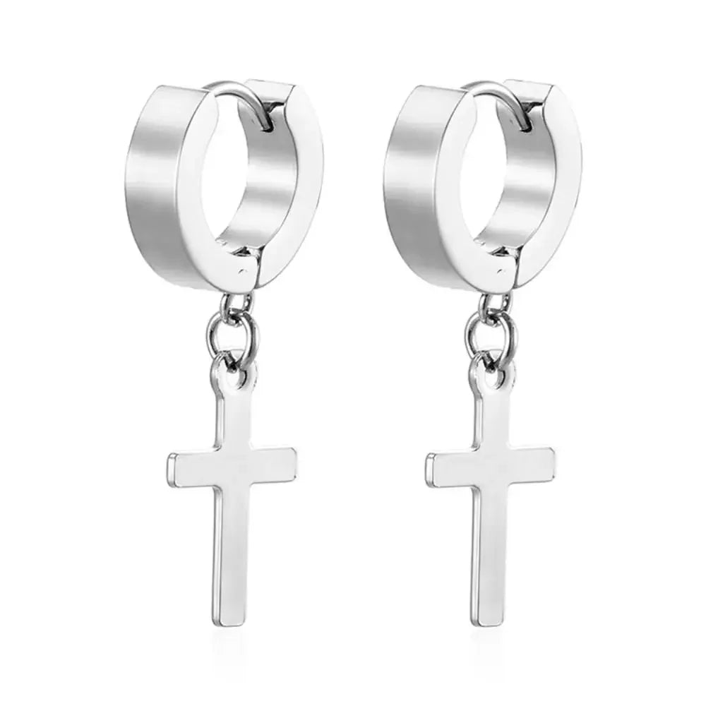 14K GOLD CROSS PENDANTS HOOPS EARRING