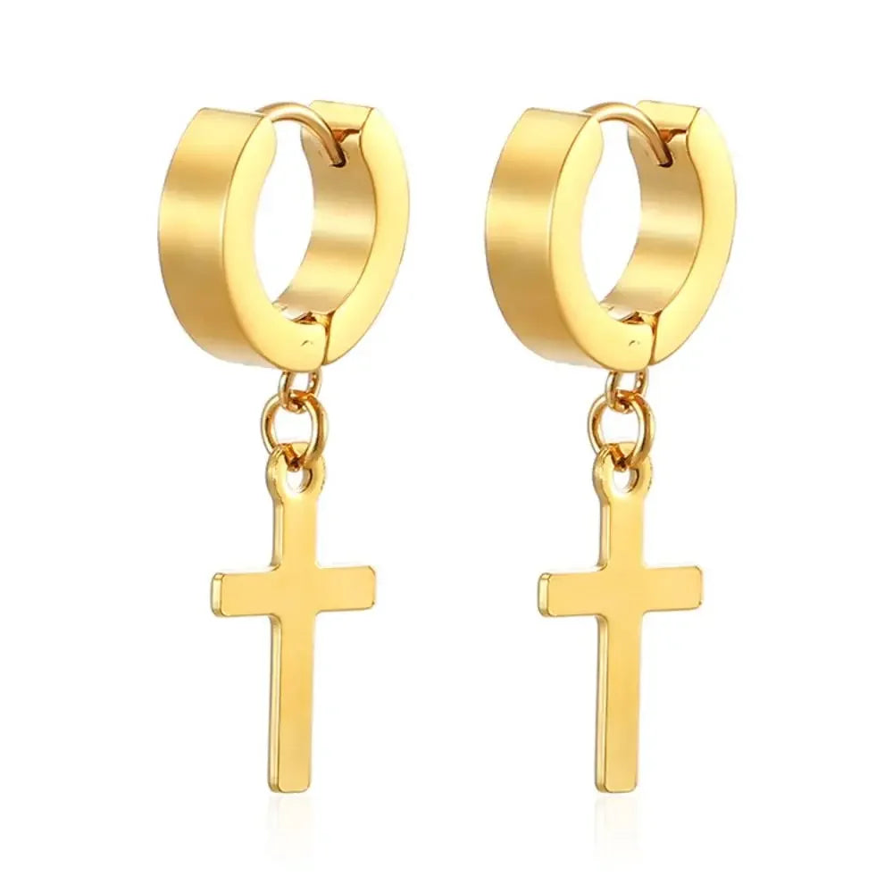14K GOLD CROSS PENDANTS HOOPS EARRING