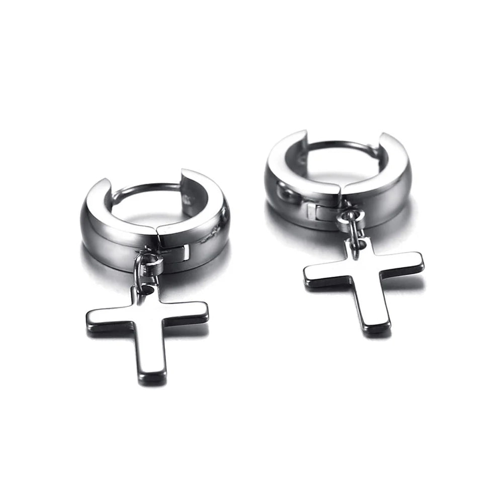 14K GOLD CROSS PENDANTS HOOPS EARRING