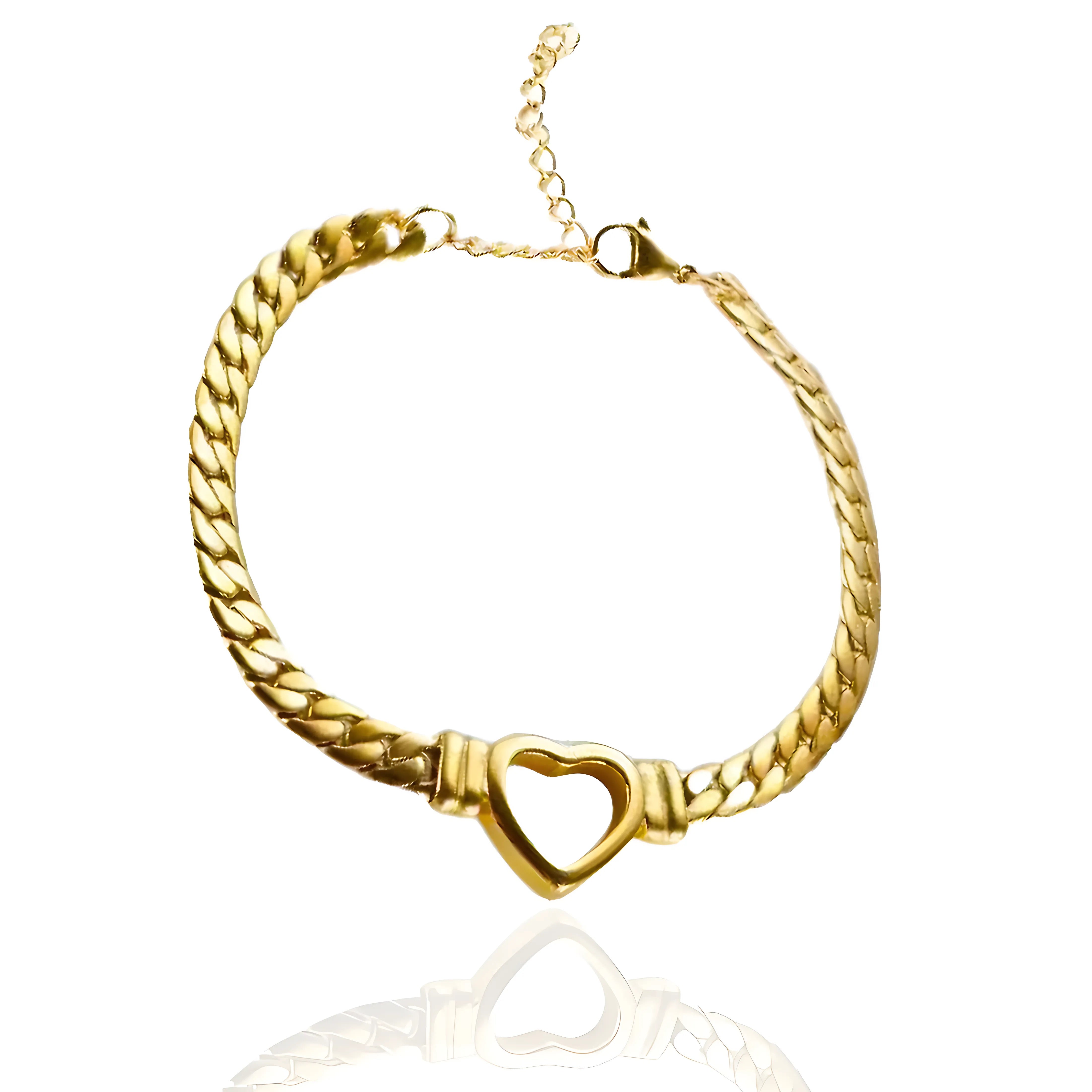 14K GOLD HEART-SHAPED SNAKE BONE  BRACELET
