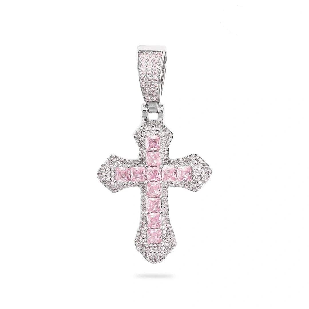 14k Gold filled Chunky Cross Pendant Pink