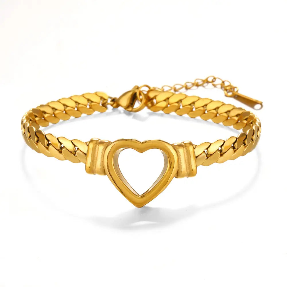 14K GOLD HEART-SHAPED SNAKE BONE  BRACELET