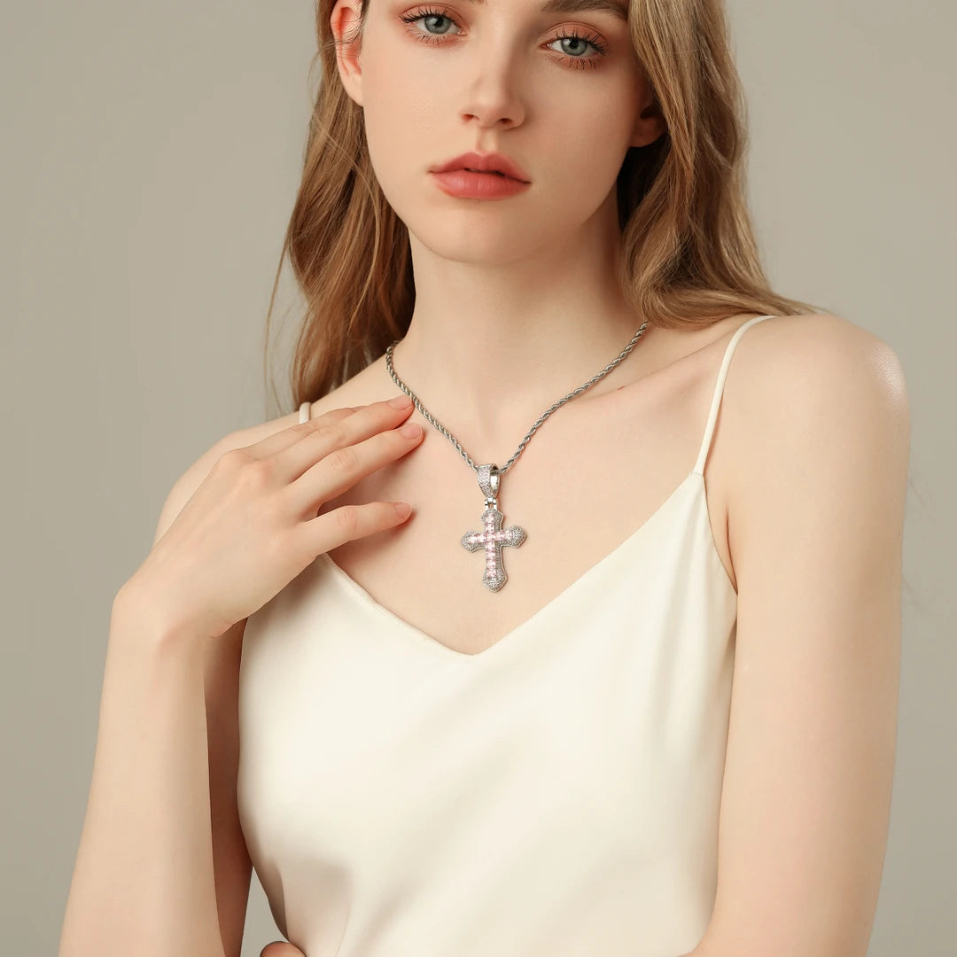 14k Gold filled Chunky Cross Pendant Pink