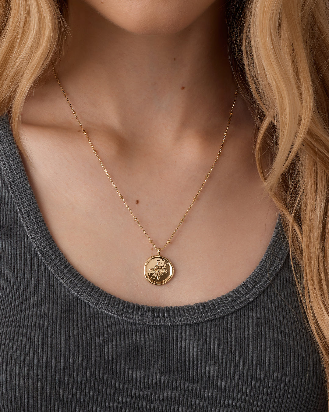 14k Gold Compass Coin Necklace