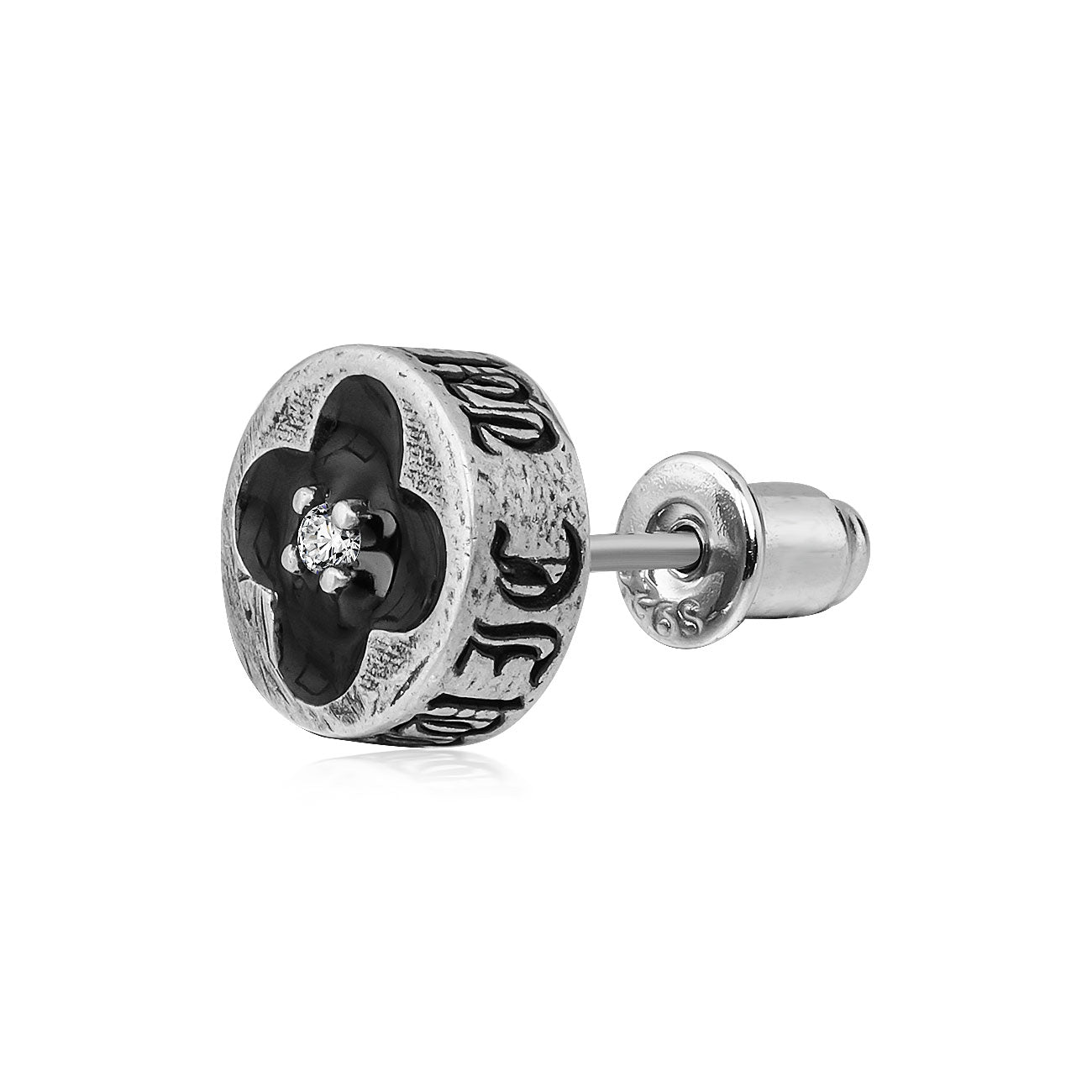 925 Silver Enamel Engraved Clover Flower Stud Earrings