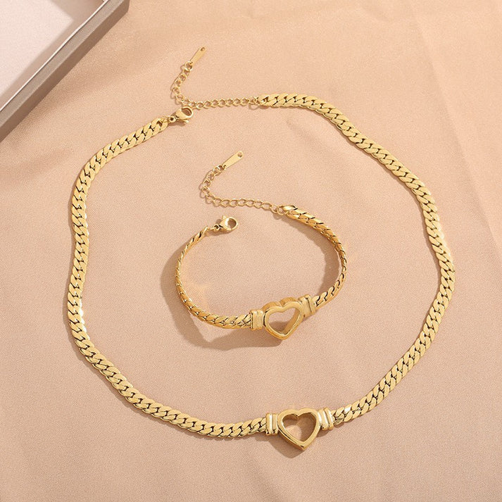 14K GOLD HEART-SHAPED SNAKE BONE  BRACELET