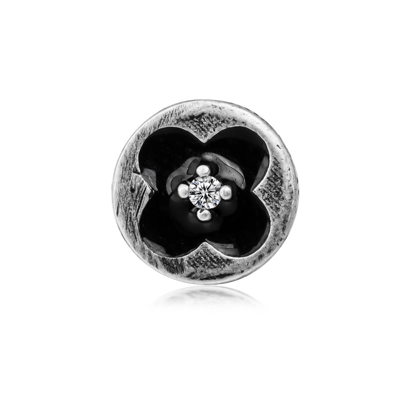 925 Silver Enamel Engraved Clover Flower Stud Earrings