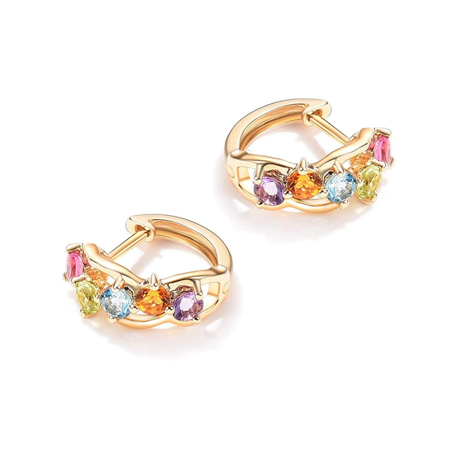 14K  Gold Multicolored Gemstone Hoop Earrings