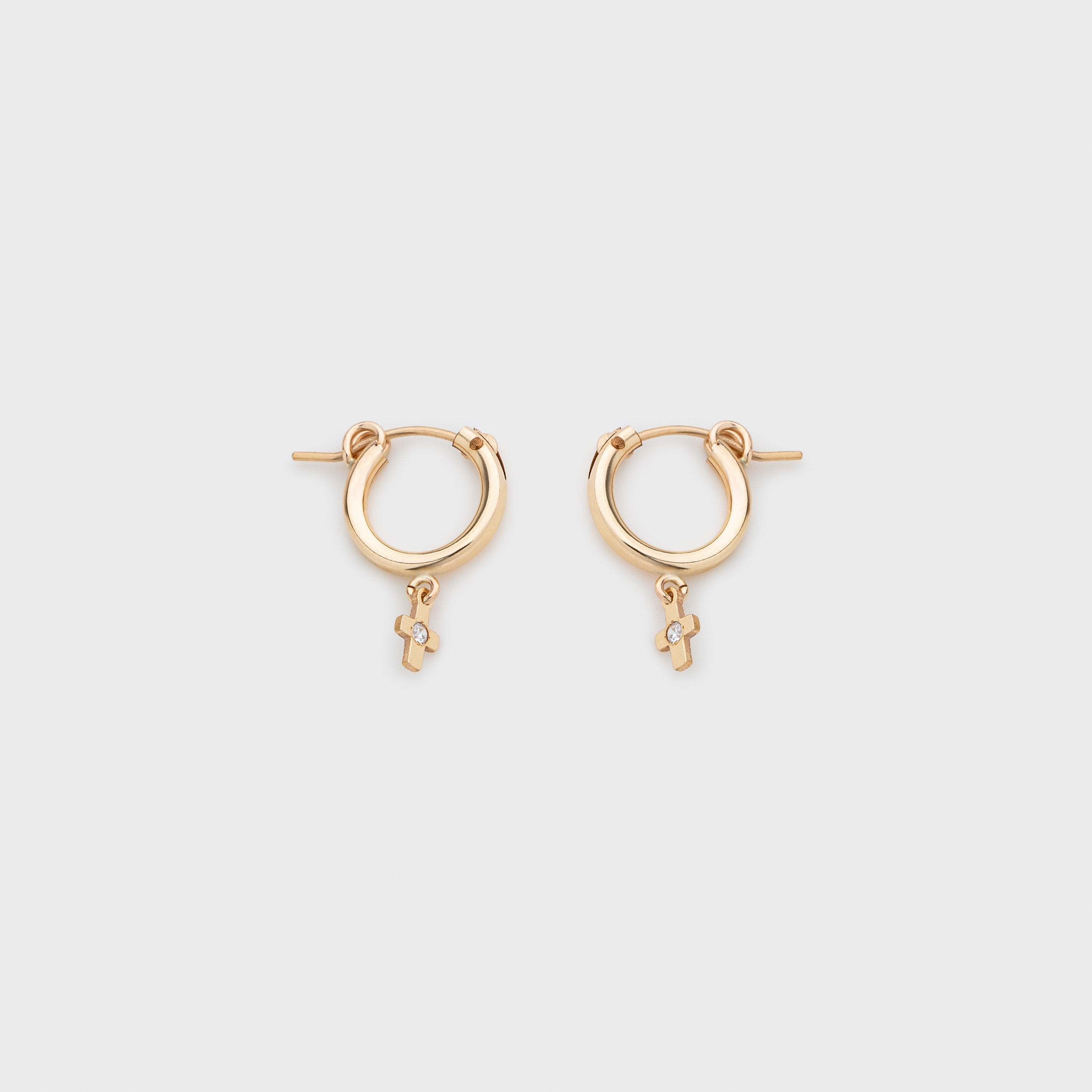 dainty cross mini hoops (13mm)