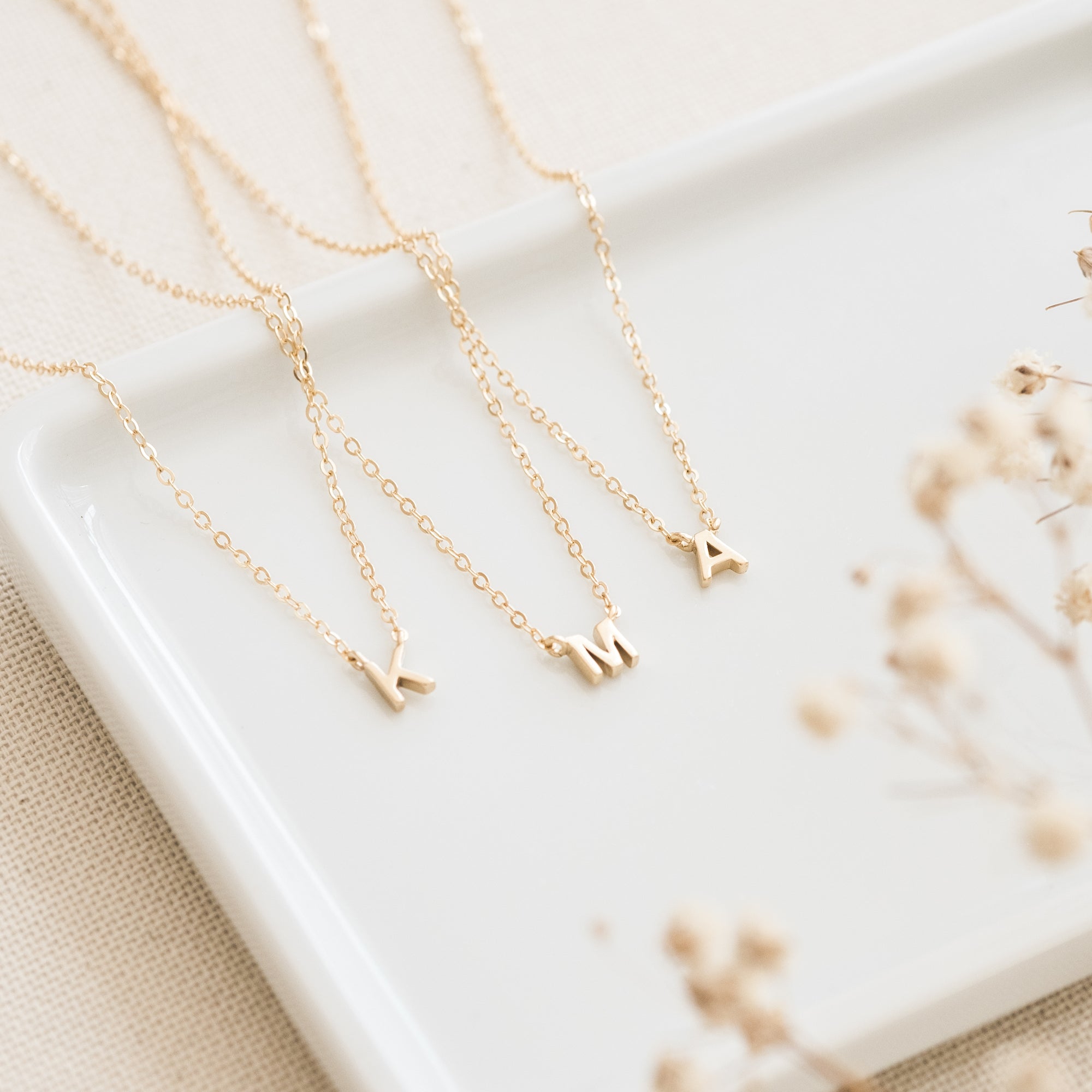 14K GOLD Tiny Initial Necklace