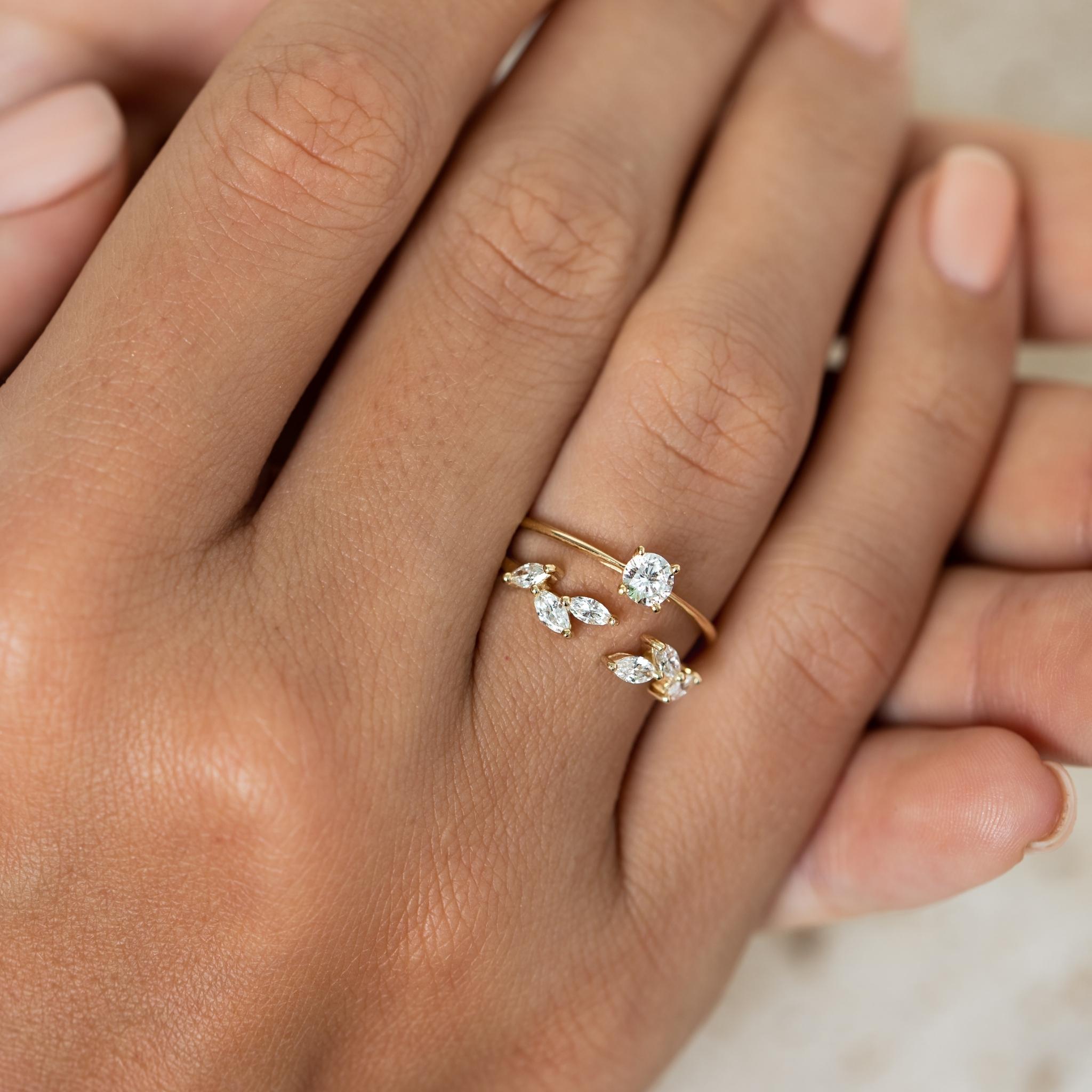 14k Gold  Open Diamond Leaf Ring