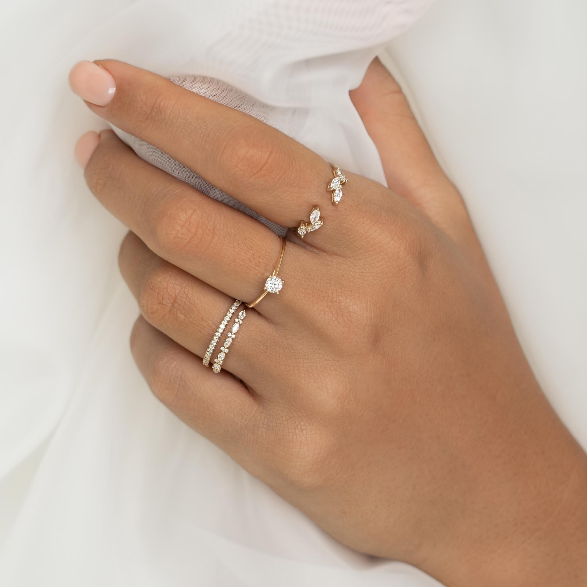 14k Gold  Open Diamond Leaf Ring