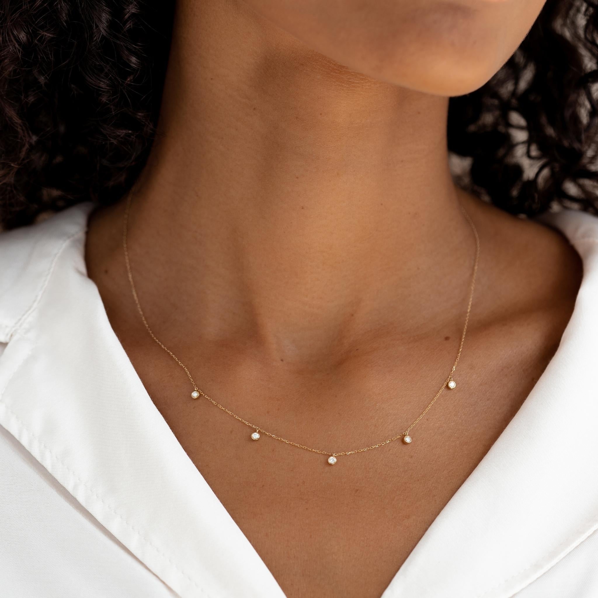 5-Diamond Necklace 14k Gold