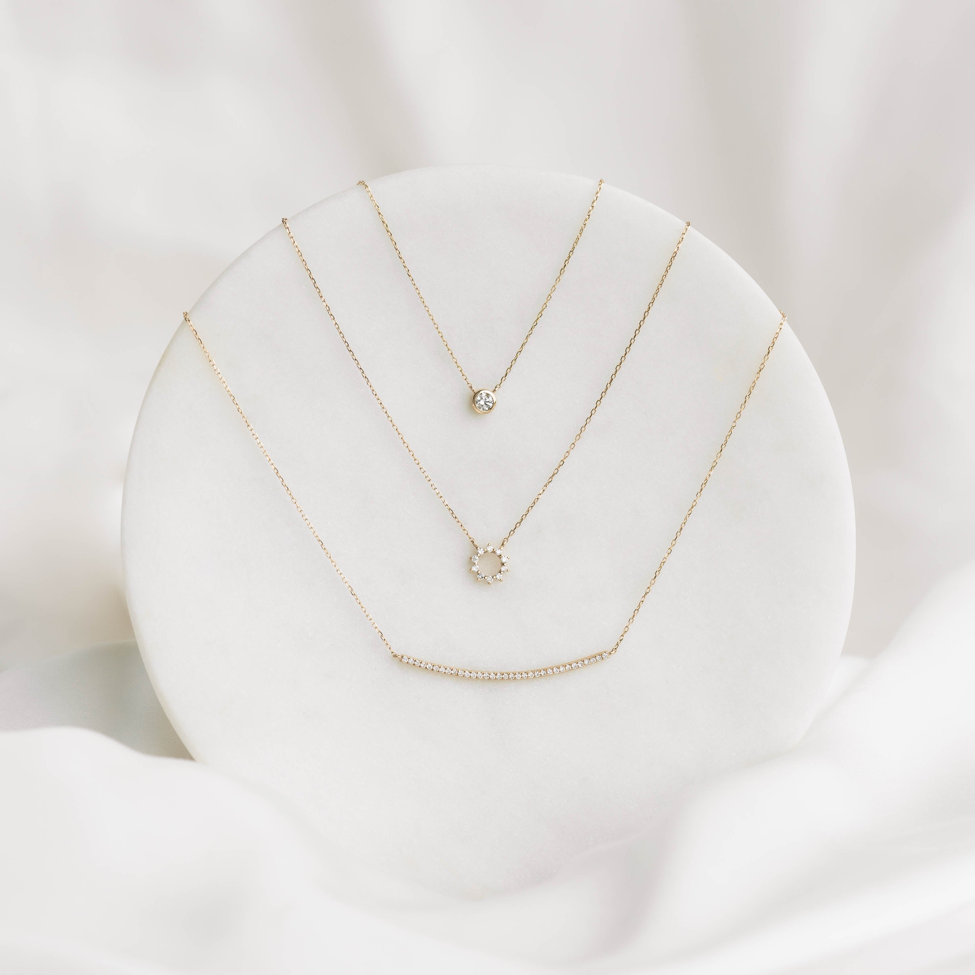 Bezel Set Diamond Necklace 14k Gold - Thais