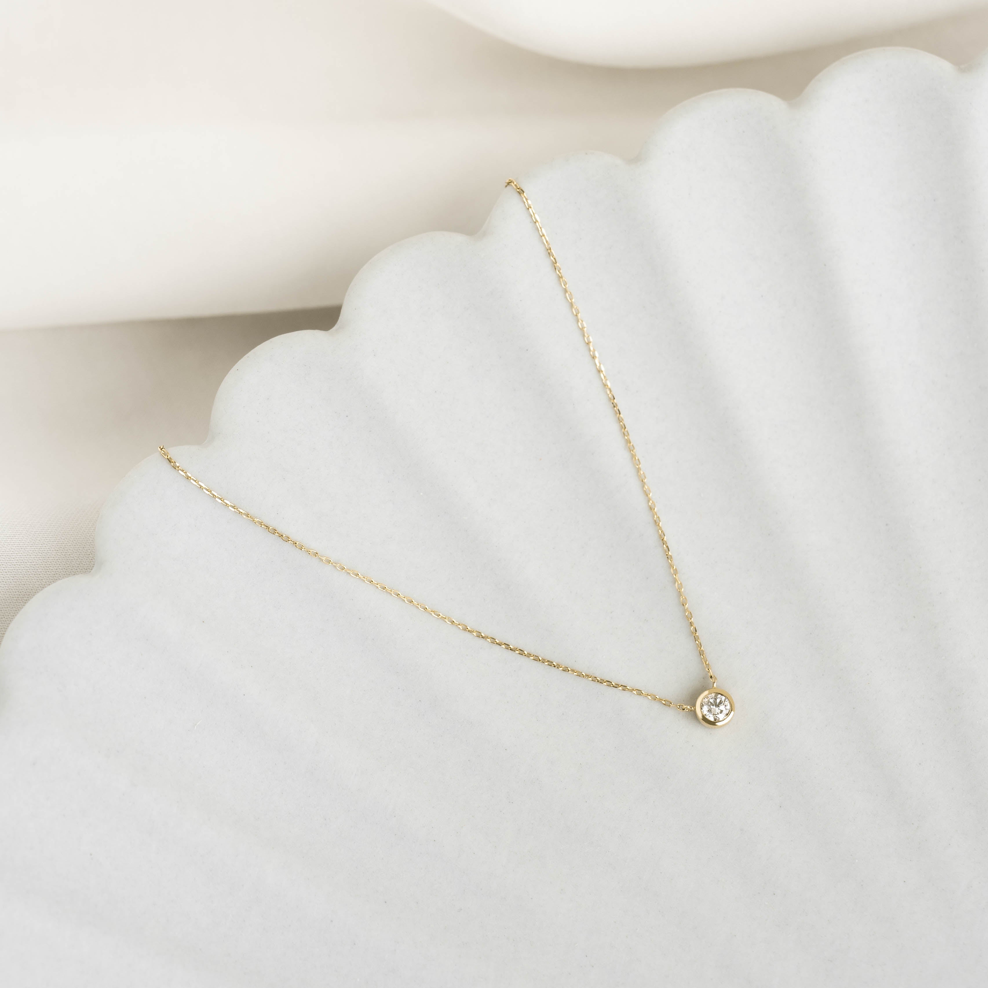 Bezel Set Diamond Necklace 14k Gold - Thais