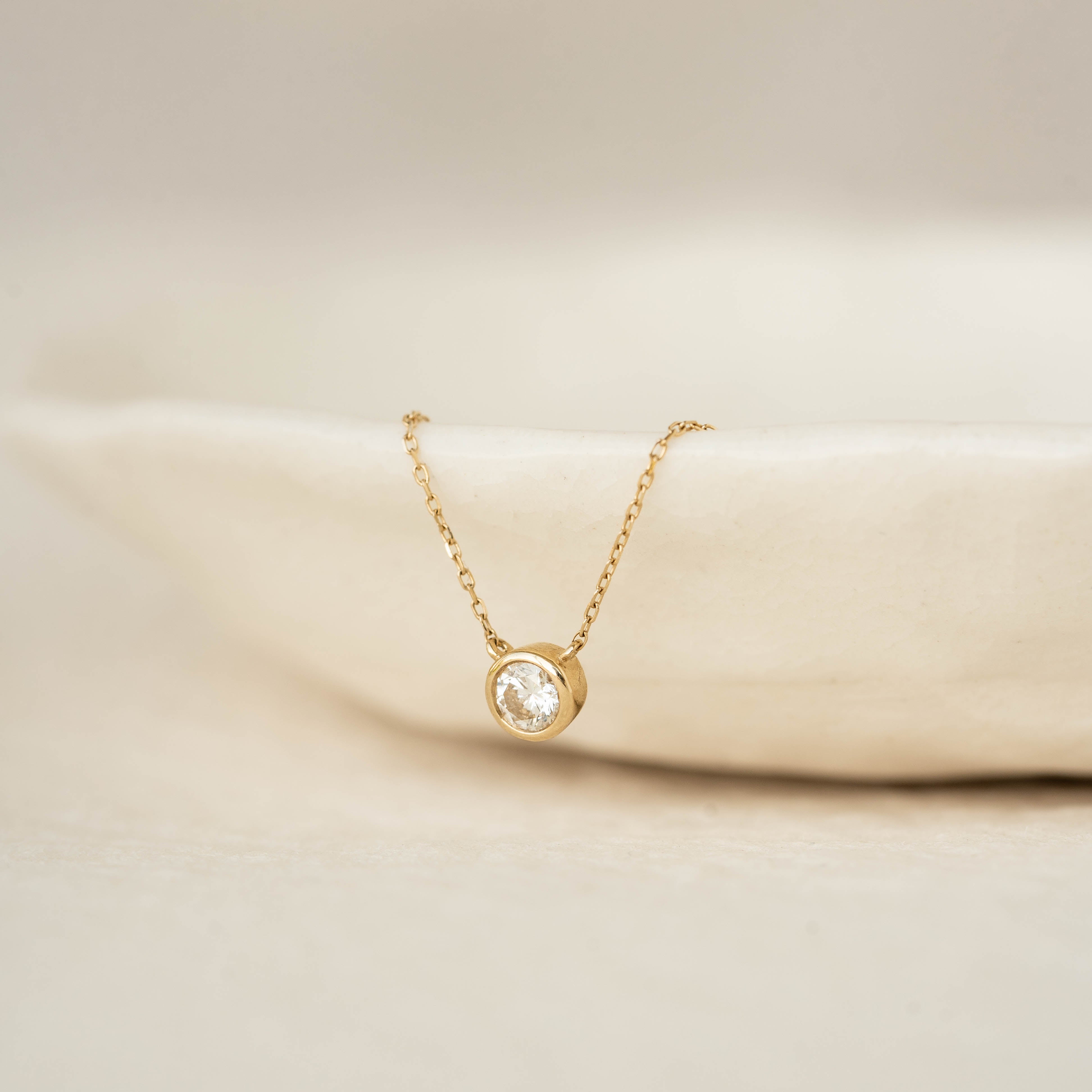 Bezel Set Diamond Necklace 4mm 14k Gold -  Ulla